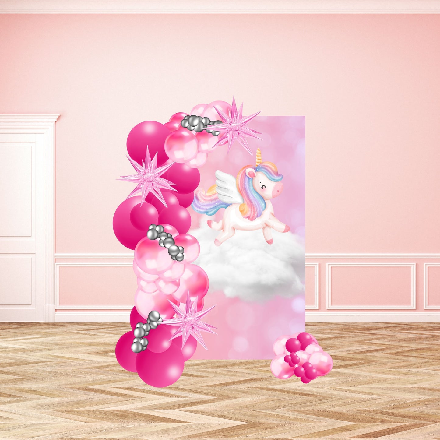 6 ft Personalized Foam Board Backdrop with 8 ft Organic Balloon Garland – Custom Colors & Design | Kathy Rodri Events